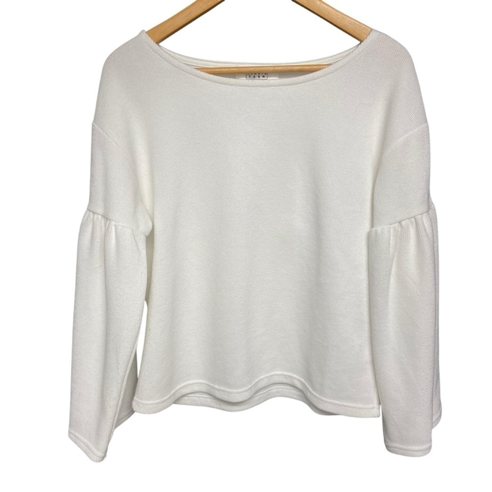 Lowrys Farm Women’s Sweater Top Size L White Long Bell Sleeves Ribbed Boxy